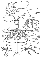 A coloring page of the bear boat